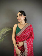 Joban Fashion Hot Pink Bandhej Bandhani Vichitra Silk Bandhani Prints Saree - Distacart