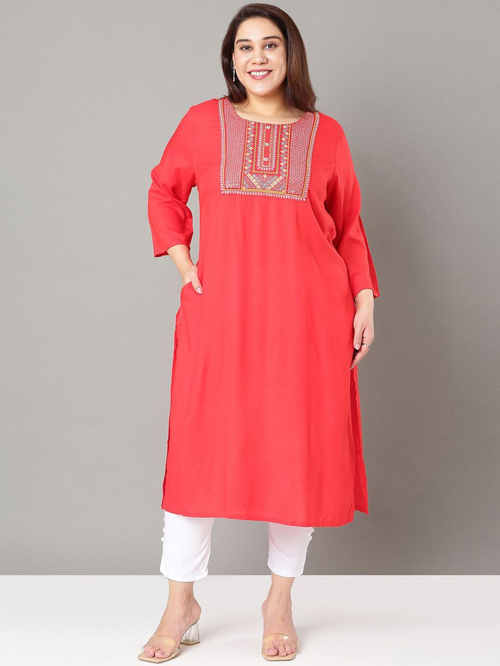 Sztori Floral Embroidered Yoke Design Sequined Straight Kurta