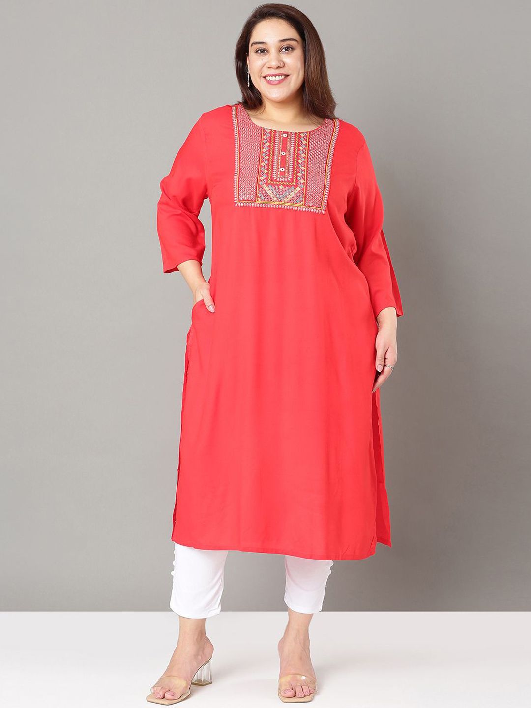 Sztori Floral Embroidered Yoke Design Sequined Straight Kurta