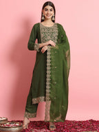 Vellora Green Silk Blend Readymade Suit for Everyday Elegance