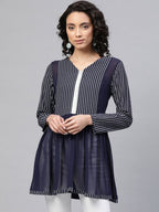 Ahalyaa Women Navy Blue Georgette Khari Print Tunic