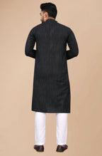 Indian Clothing Men's Black Striped Cotton Kurta - Mahotsav