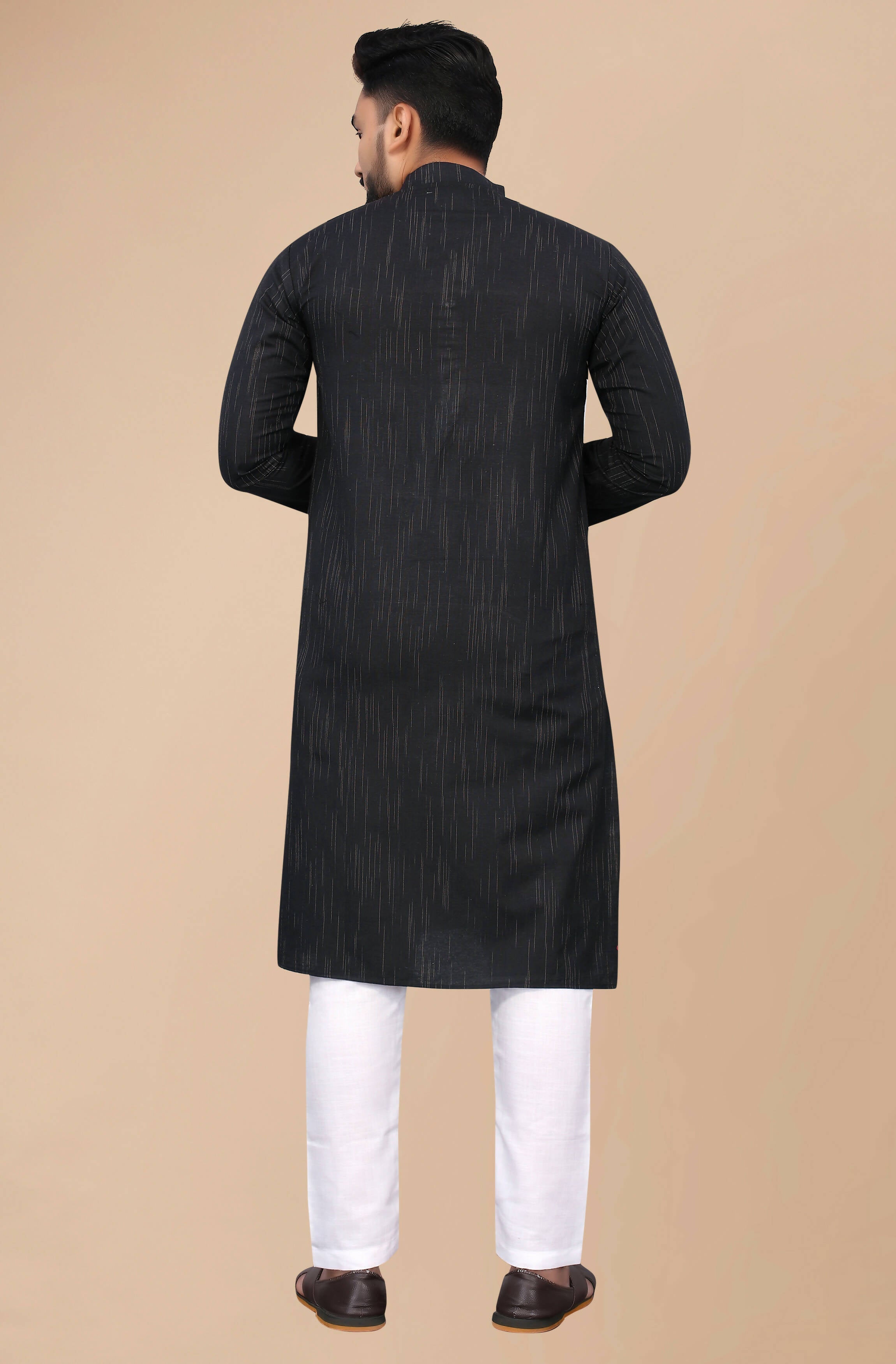 Indian Clothing Men's Black Striped Cotton Kurta - Mahotsav