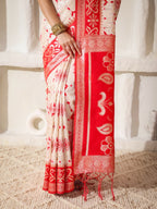 Shree Shyam Fashion Linen Cotton Red & White Saree - Distacart
