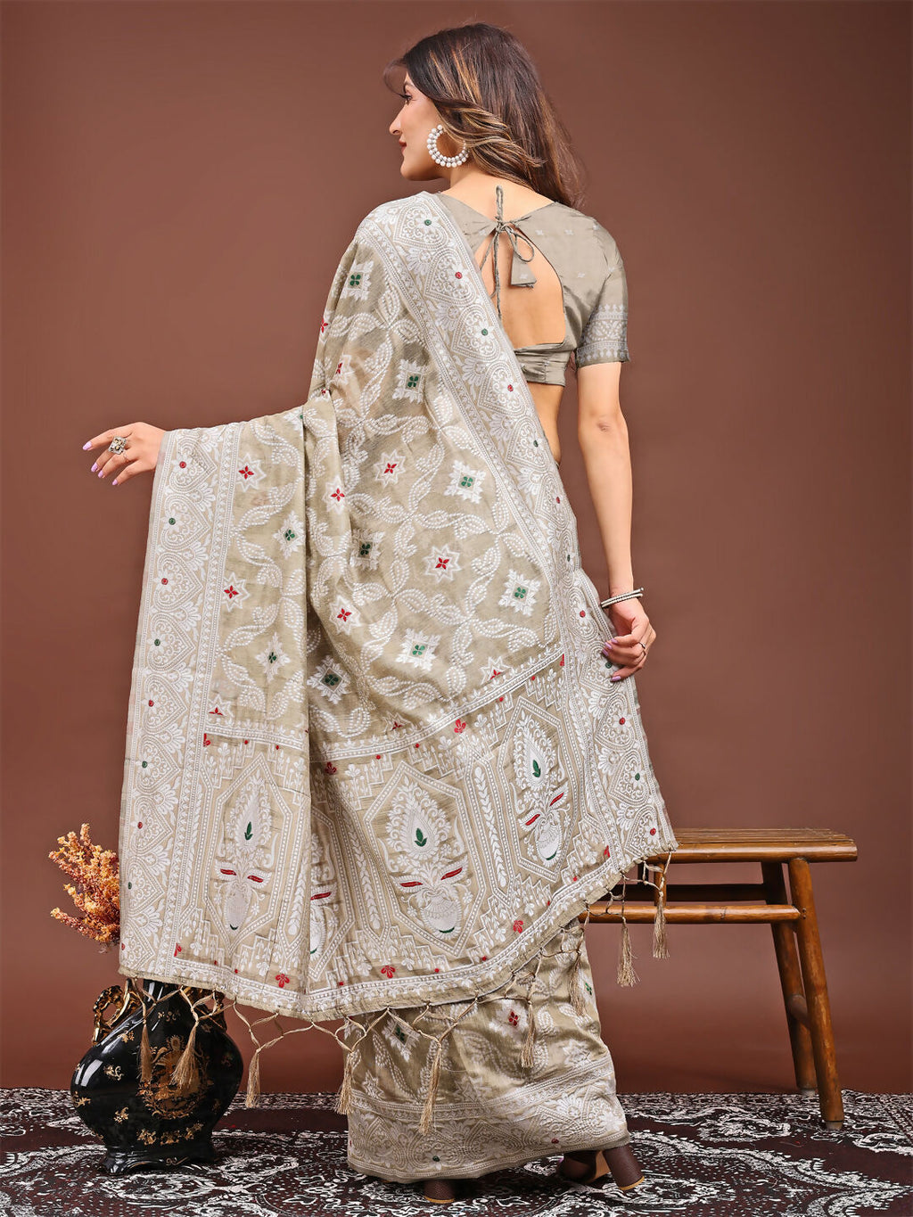 Shree Shyam Fashion Pankhuri Brown Linen Cotton Saree
