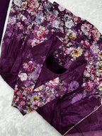 Lorenvalley Fashion Women Pure Soft Organza Silk Floral Print Fully Flair Anarkali With Pent Dupatta Set - Wine