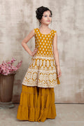 Kids Wedding Designer Yellow Faux Georgette Fabric Sharara Suit - Aaradhna