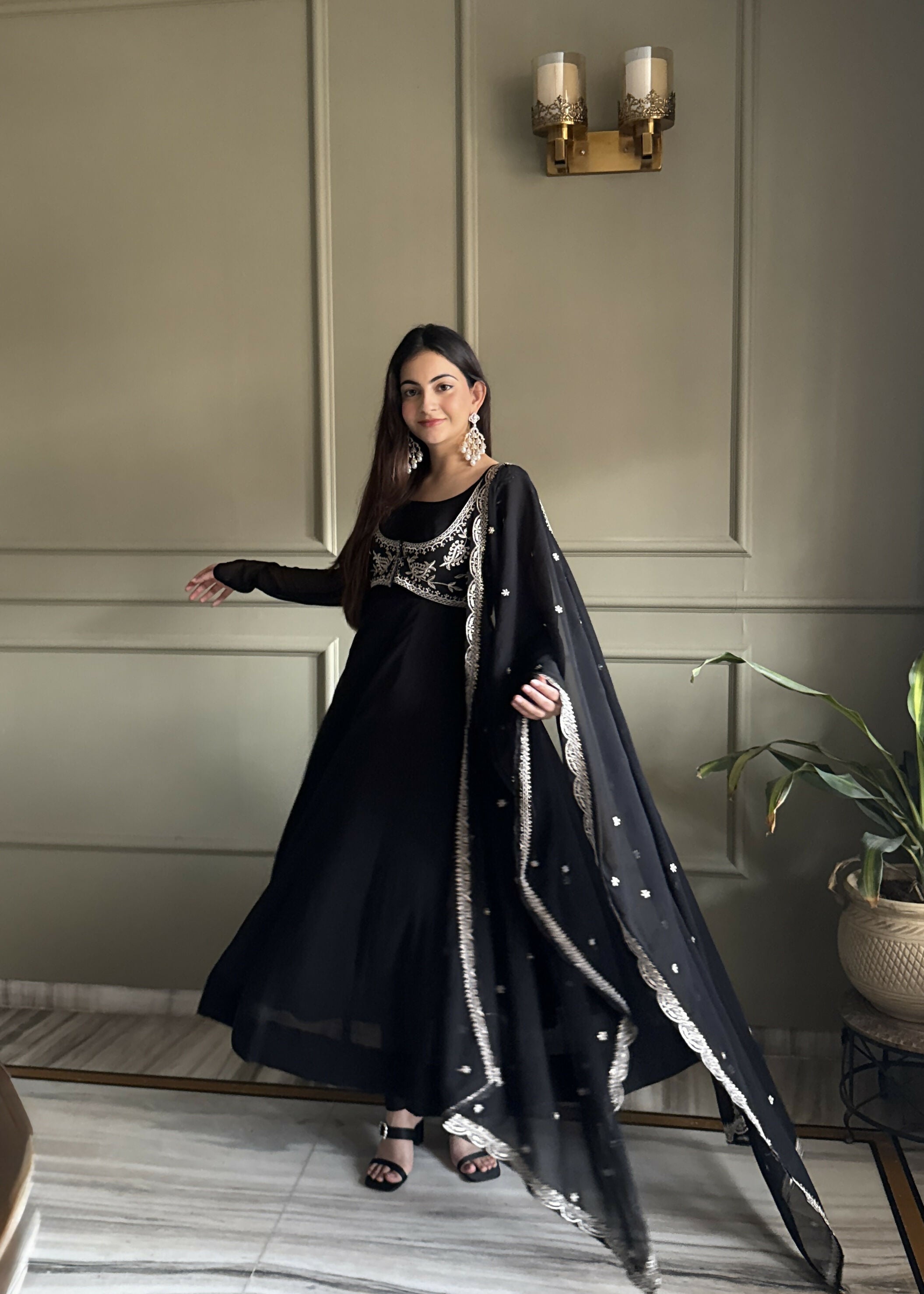 Lehenga Mart Designer Anarkali Suit With Kurta, Pant, Dupatta For Women-Black - Distacart