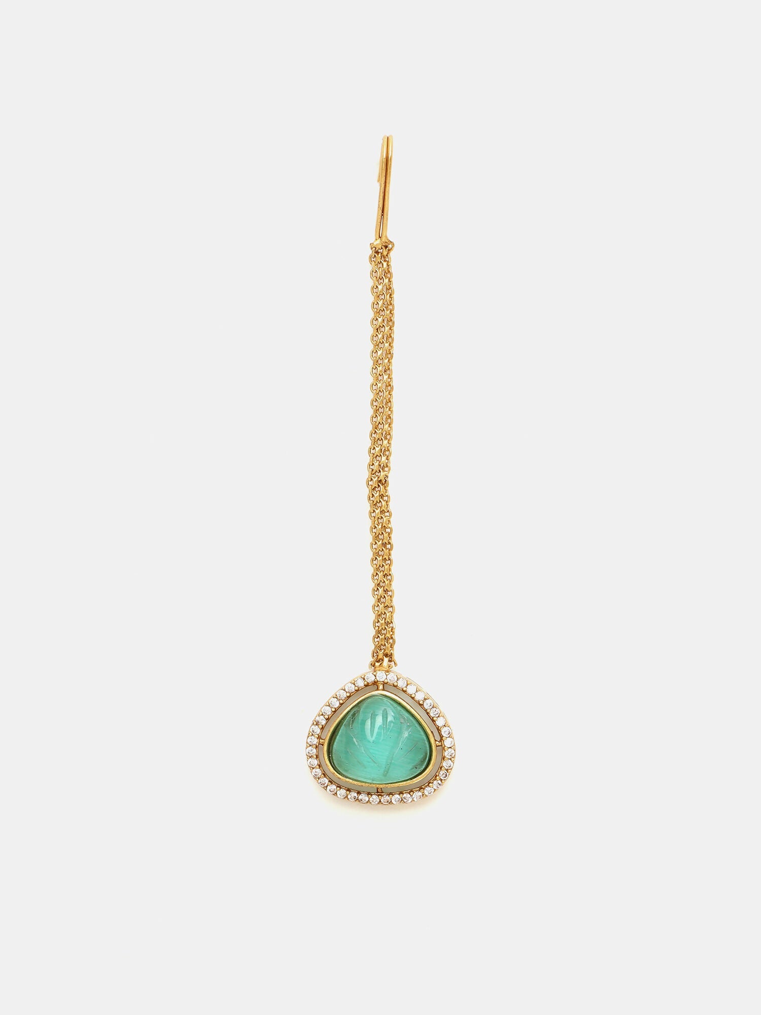Ruby Raang Gold Polished Green Stone Kundan Maang Tikka - Distacart