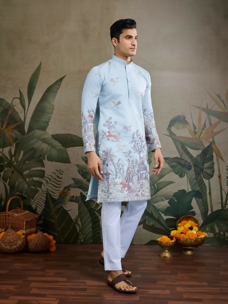 Vastranavya Sky Blue Exclusive Festival Wear Viscose Silk Thread & Sequence Embroidered Work Kurta