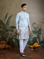 Vastranavya Sky Blue Exclusive Festival Wear Viscose Silk Thread & Sequence Embroidered Work Kurta