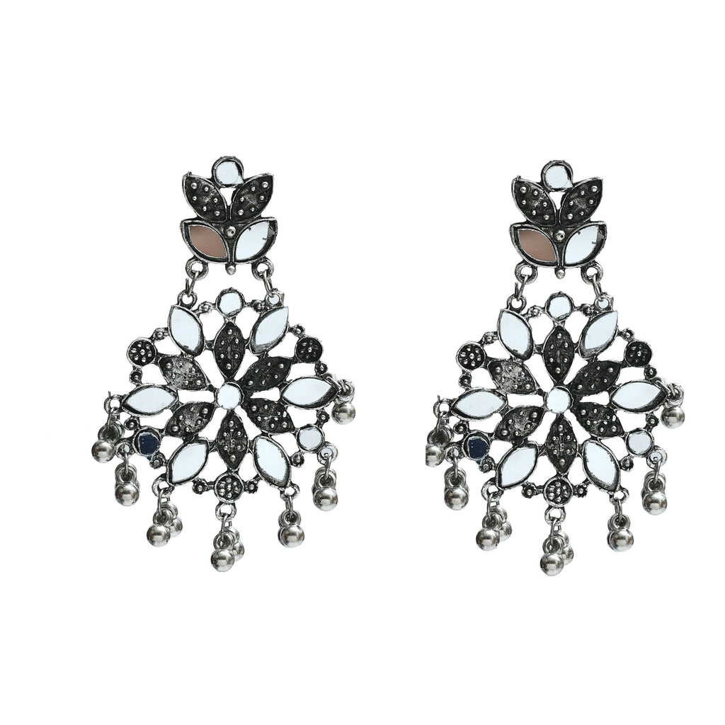 Mominos Fashion Johar Kamal Oxidised Silver-Plated Mirror Work Long Necklace Set - Distacart