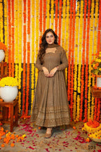 Aayaa Designer Embroidery Zari Sequins Work Faux Blooming Georgette Suit - Brown - Distacart