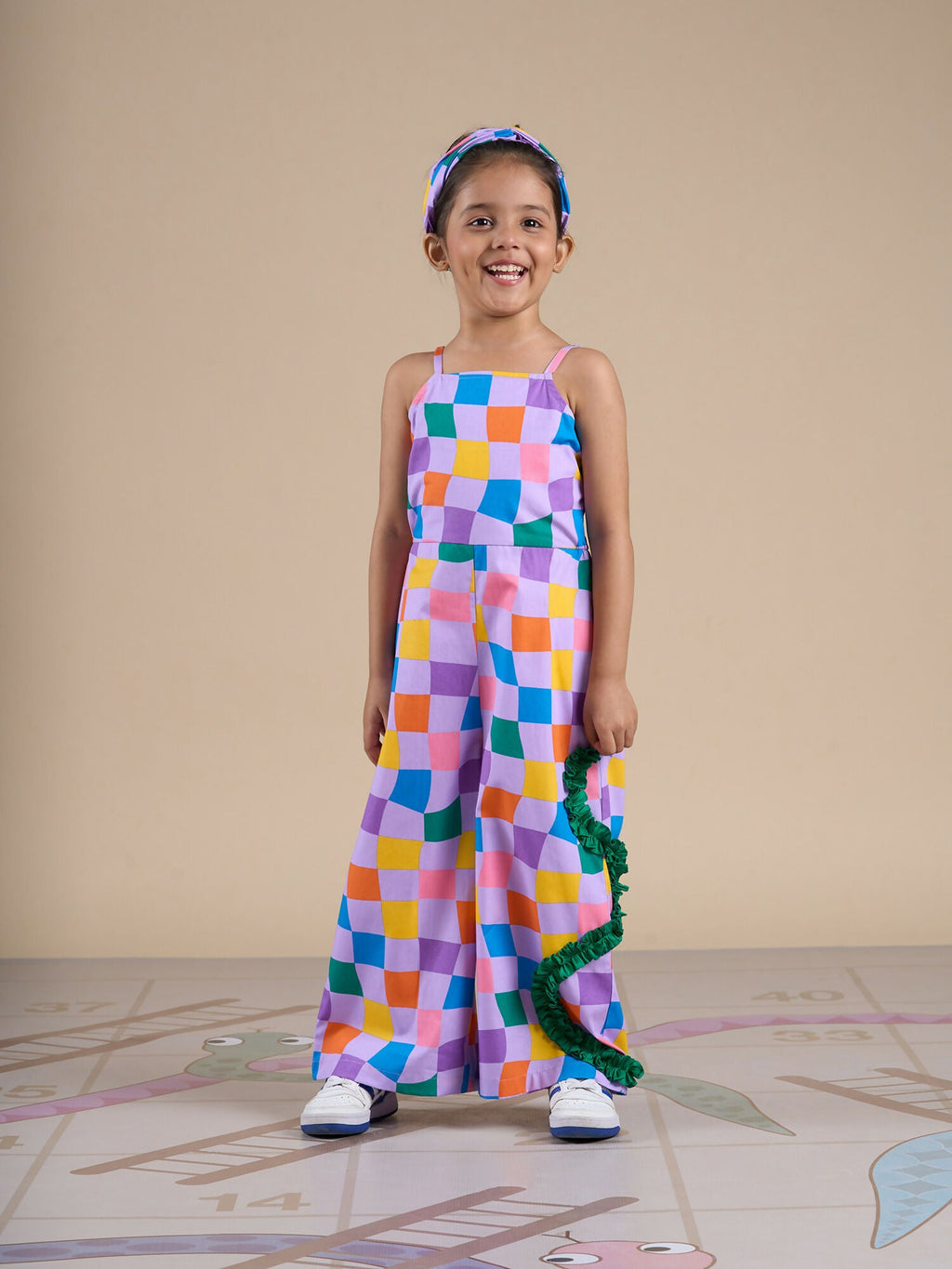 Snakes and Ladders Girls Multi Color Rotary Print Jumpsuit from Siblings Collection