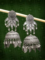 NVR Women's Silver-Plated Oxidised Artificial Stones Dome Shaped Jhumka Earrings - Distacart