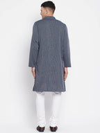 Even Apparels Grey Color Pure Cotton Men's Kurta With Band Collar - Distacart