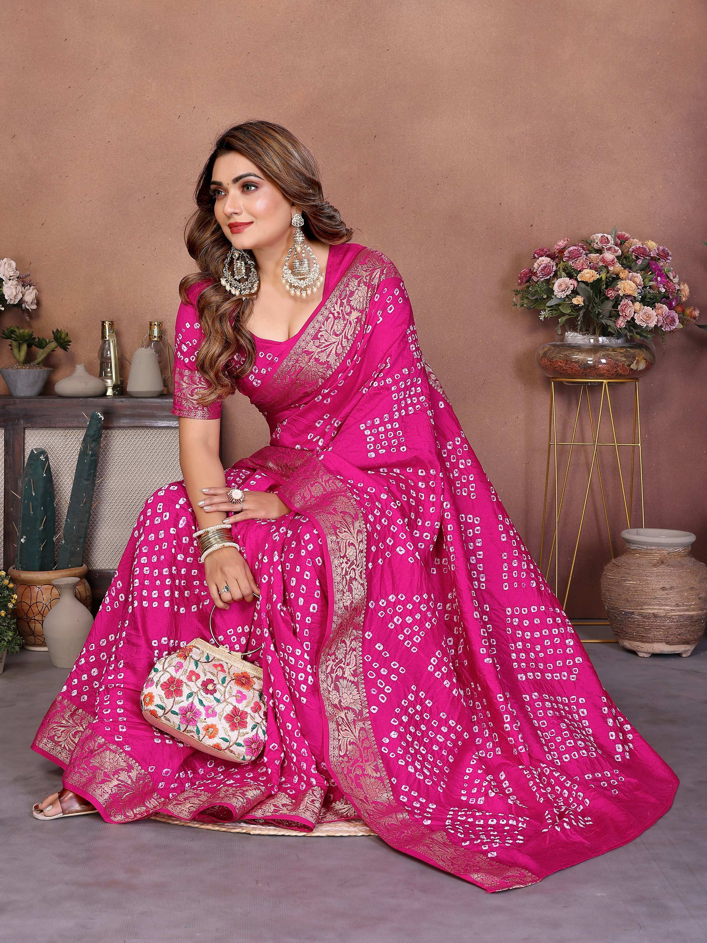 Aastha Fashion Pink Pure Dola Silk Handmade Original Bandhej Saree - Distacart