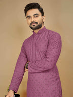 Anaita Purple Embroidered Rayon Straight Kurta - Distacart