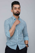 Miravan Men's White & Blue Premium Cotton Floral Print Casual Shirt