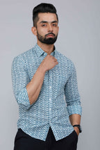 Miravan Men's White & Blue Premium Cotton Floral Print Casual Shirt