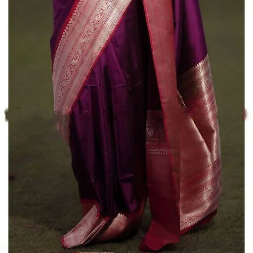 DEIANA'S Beautiful Designer Golden zari Soft Lichi Silk Saree - Purple