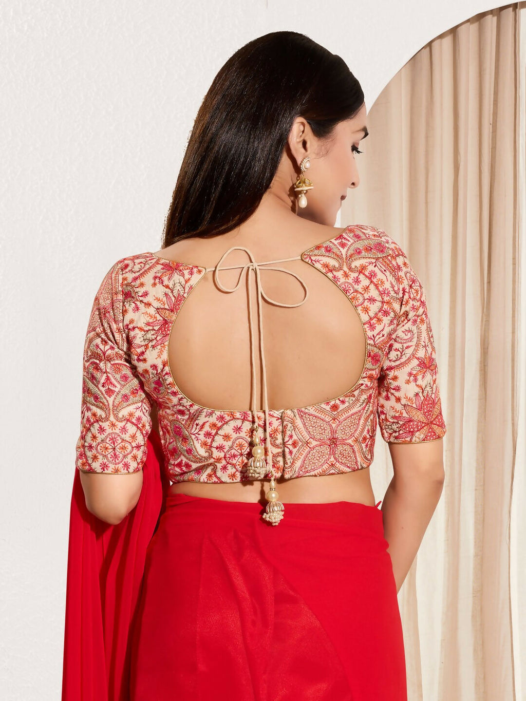 Joban Fashion Off White Cotton Padded Blouse With Sweetheart Neck Elbow Sleeves - Distacart