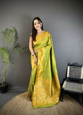 Joban Fashion Light Green Banarasi Soft Silk Woven Saree - Distacart