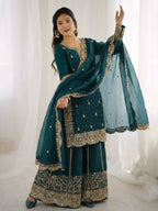 Teeya Creation Teal Color Fendy Silk Embroidery Work Wedding Wear Salwar Suit - Distacart
