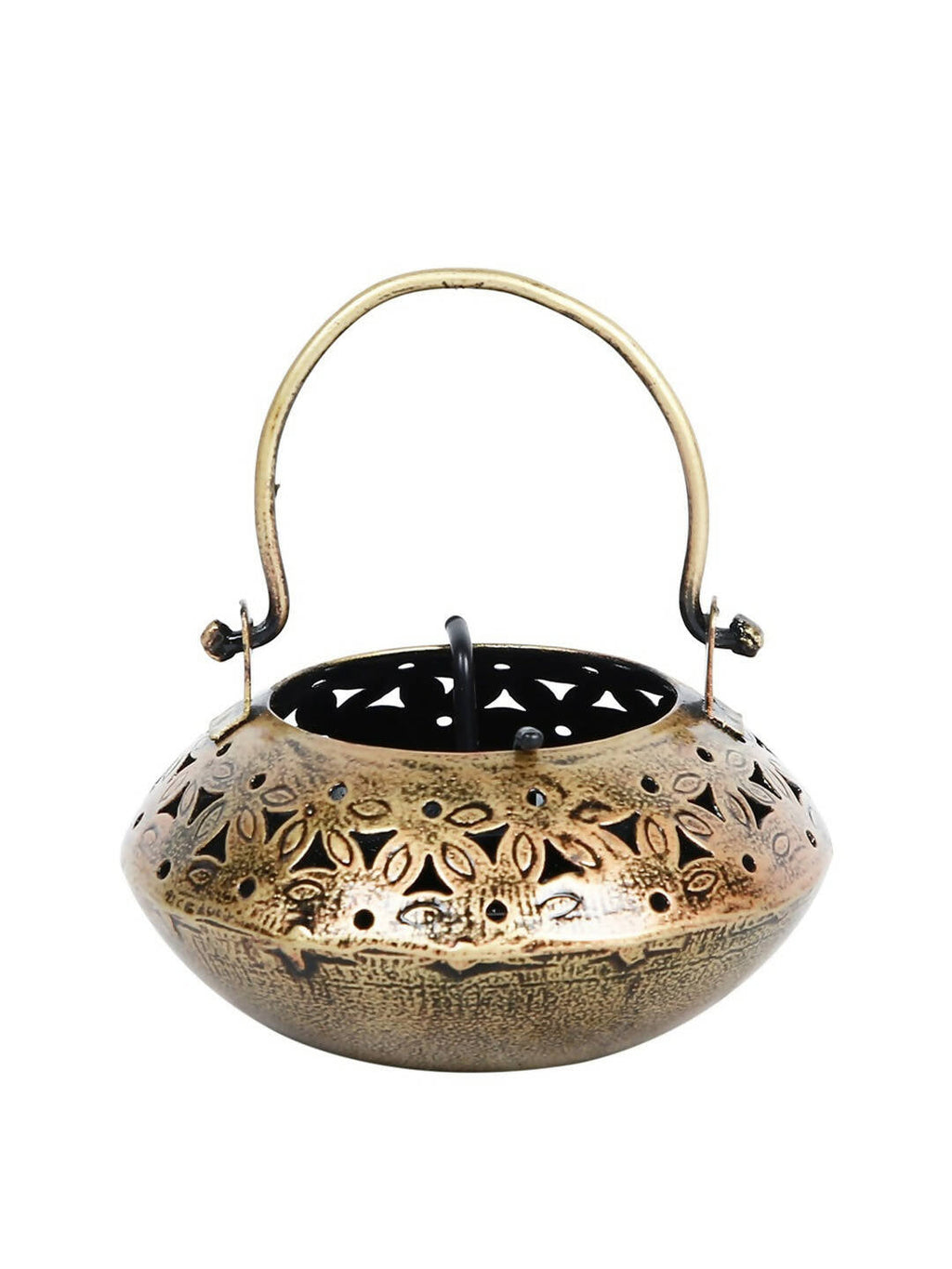 CraftVatika Gold-Toned Metal Degchi Hanging Tealight Candle Holder