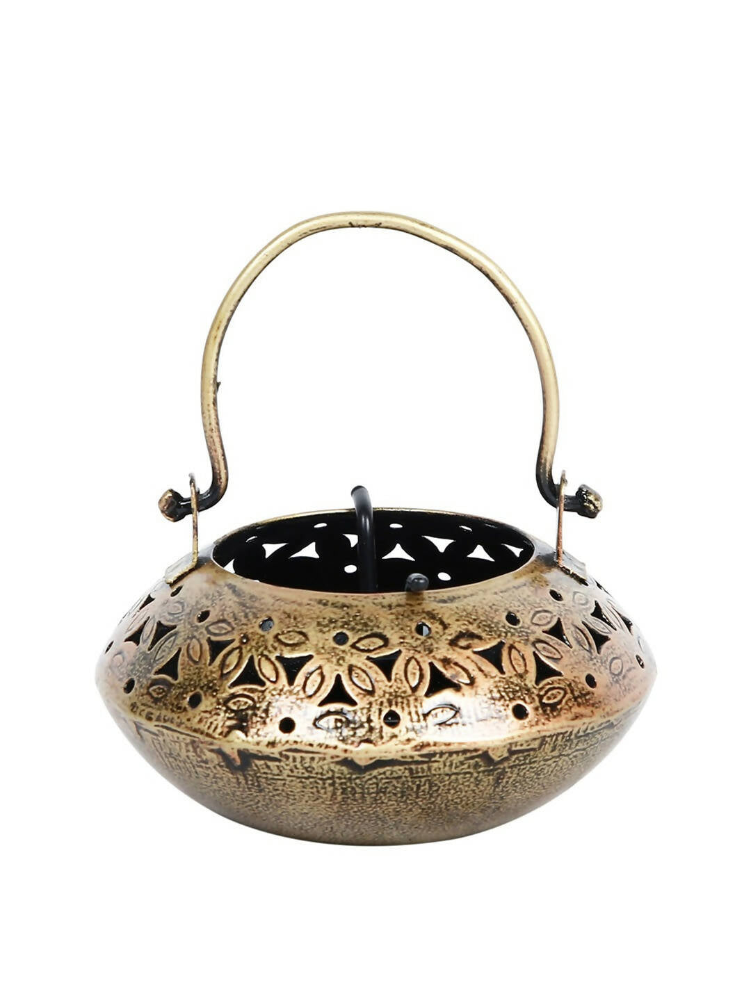 CraftVatika Gold-Toned Metal Degchi Hanging Tealight Candle Holder