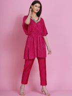 Women Republic Pink Lurex Cotton Kaftan Style Kurta With Pants - Distacart