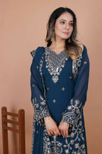 Teeya Creation Blue Faux Georgette Embroidery Work Salwar Suit - Distacart
