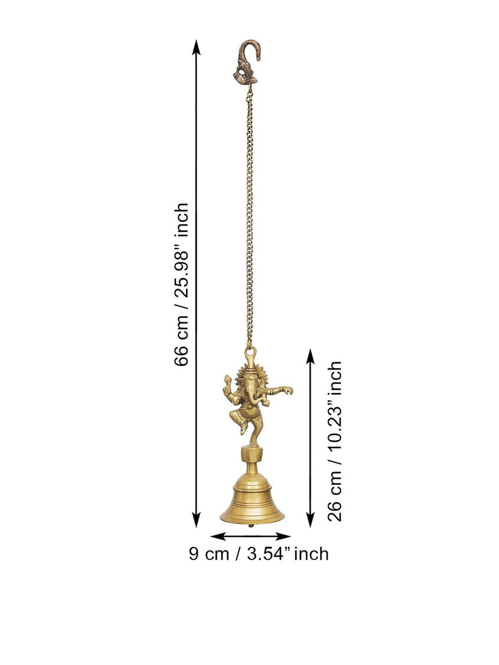 eCraftIndia Golden Brass Dancing Ganesha Idol Wall Hanging Bell With Chain