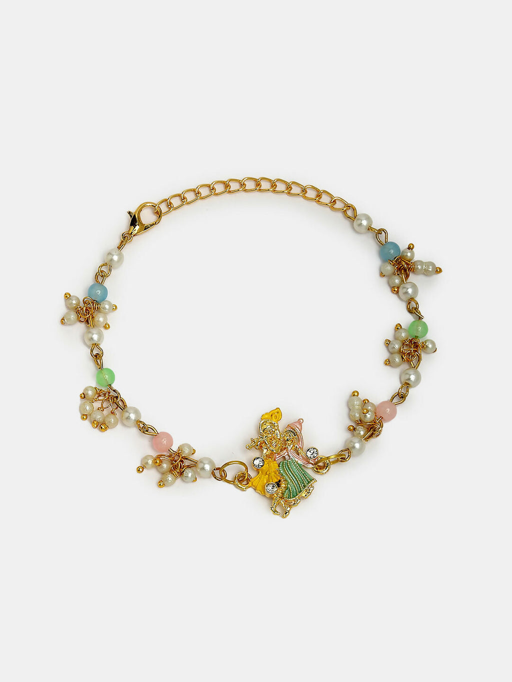 NVR Women & Men Set of 2 Multicolor Gold-Toned Radha Krishna Beaded Bhaiya Bhabhi Rakhi With Roli Chawal & Chocolate - Distacart