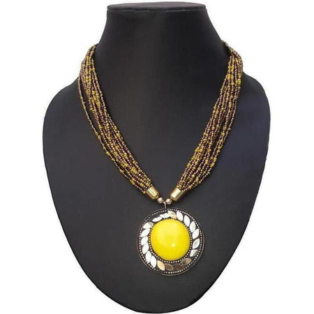 MS Fashion India Latest Traditional Yellow Color Necklace With Golden Beads