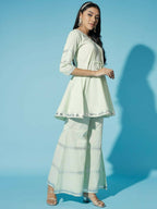 Myshka Women Green Solid Kurta & Palazzos With Dupatta - Distacart
