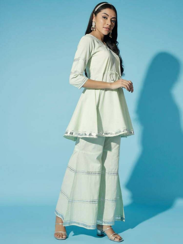 Myshka Women Green Solid Kurta & Palazzos With Dupatta - Distacart