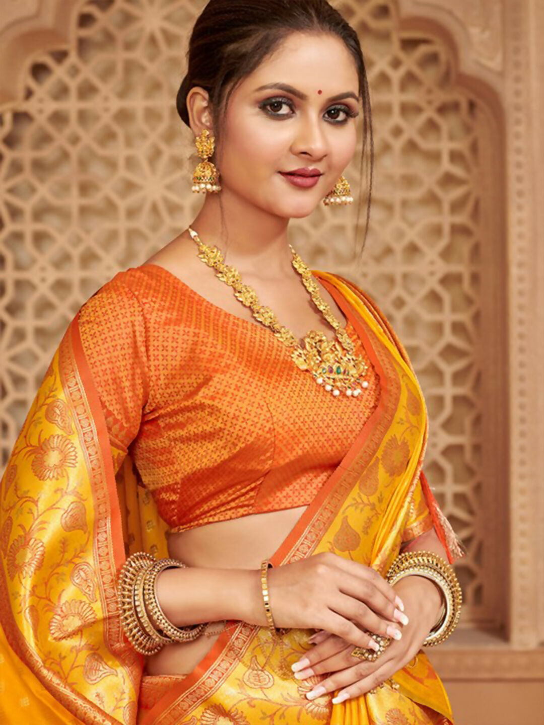 Shree Shyam Fashion Silk Blend Yellow Saree - Distacart