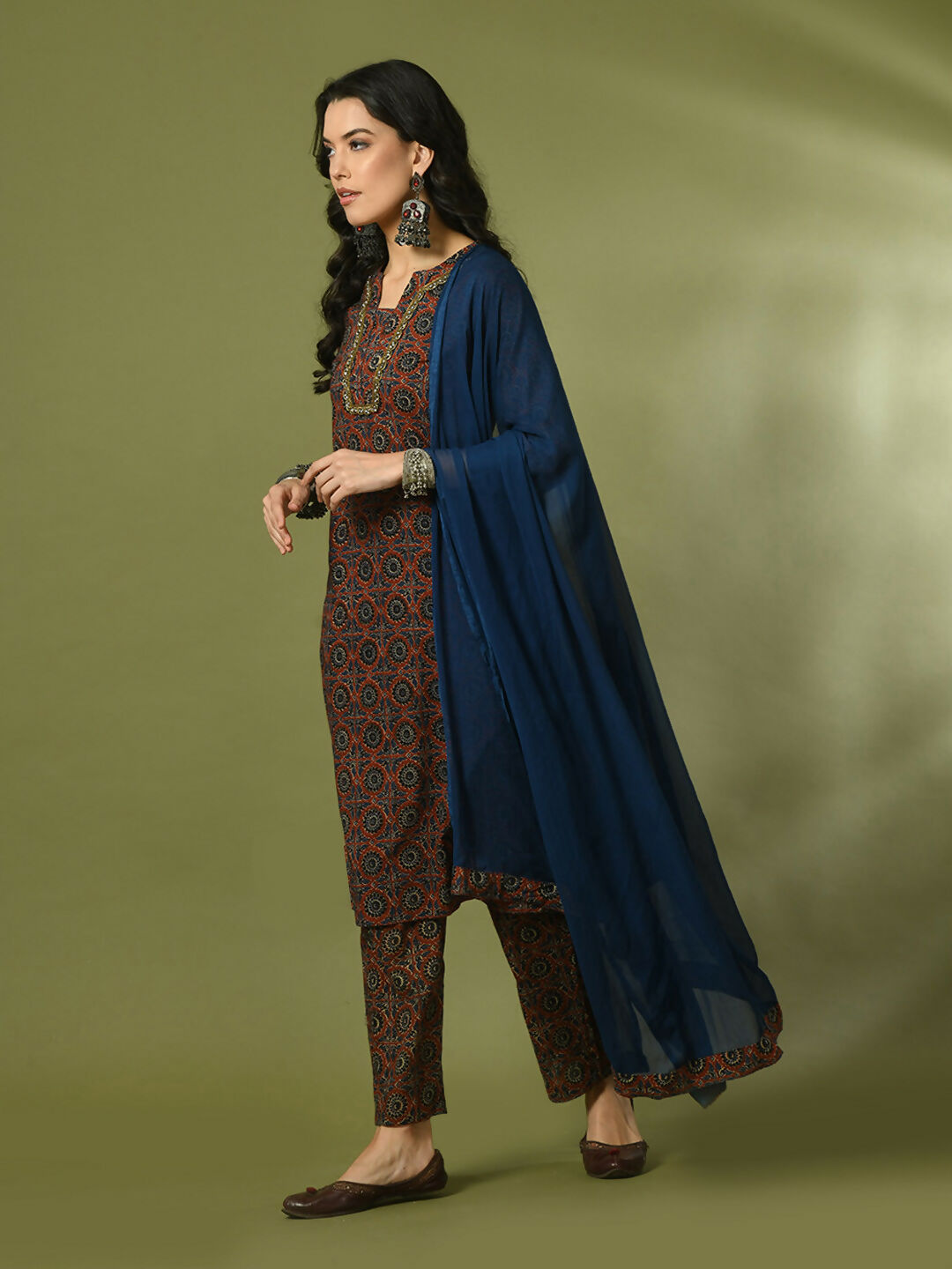 Myshka Women's Multi Printed Cotton Straight Party Kurta Set With Dupatta
