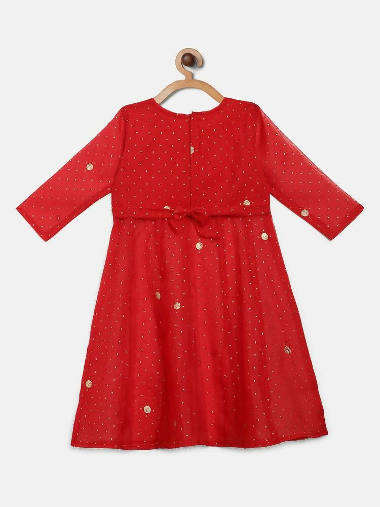 Ahalyaa Red Organza Kids Kurta Palazzo Set For Girls