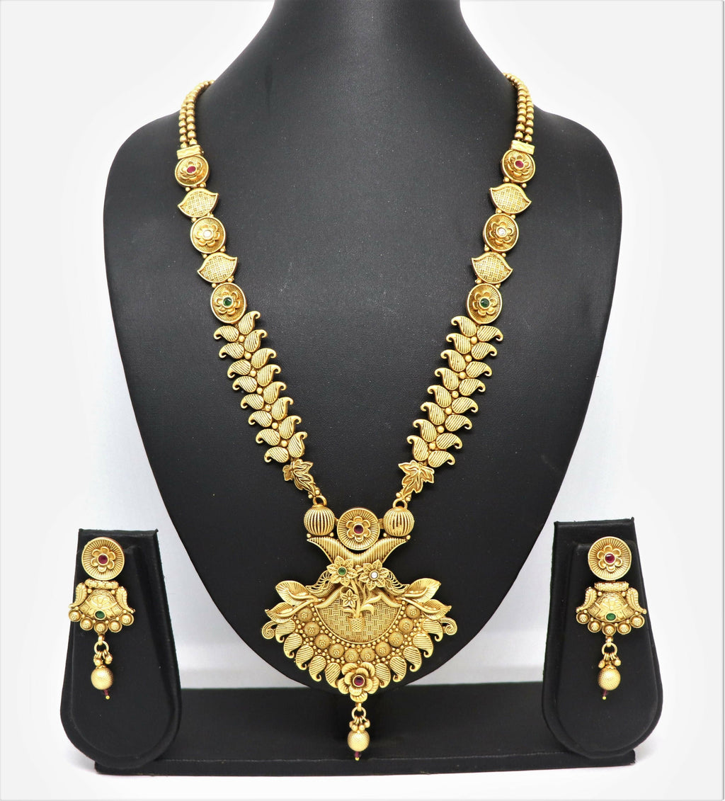Joban Fashion Mango Design Gold Pure Brass With Rajwadi Polish Necklace Set