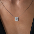Cauer Elegant Radiant Moissanite Pendant Chain 14K Sterling Silver White Gold Plated - Distacart