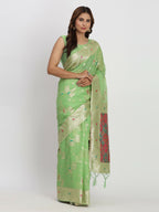 Shree Shyam Fashion Linen Cotton Light Green Saree - Distacart
