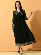 Myshka Women's Black Fit and Flare Party Dress - Distacart