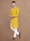 Even Apparels Men's Asymetrical Yellow Sherwani Kurta