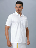 Ramraj Cotton Mens Half Sleeve Formal Poly Cotton White Shirt