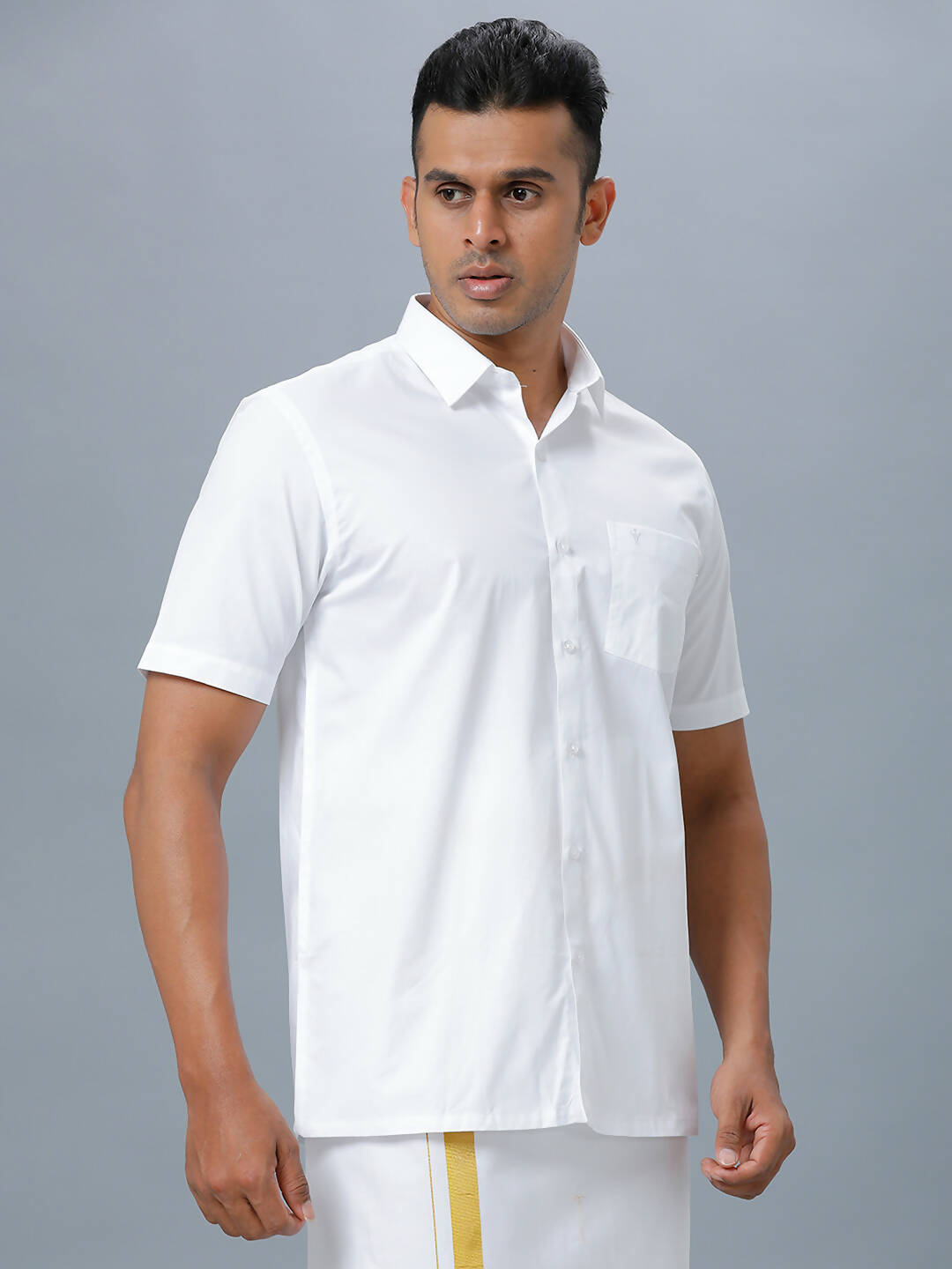 Ramraj Cotton Mens Half Sleeve Formal Poly Cotton White Shirt