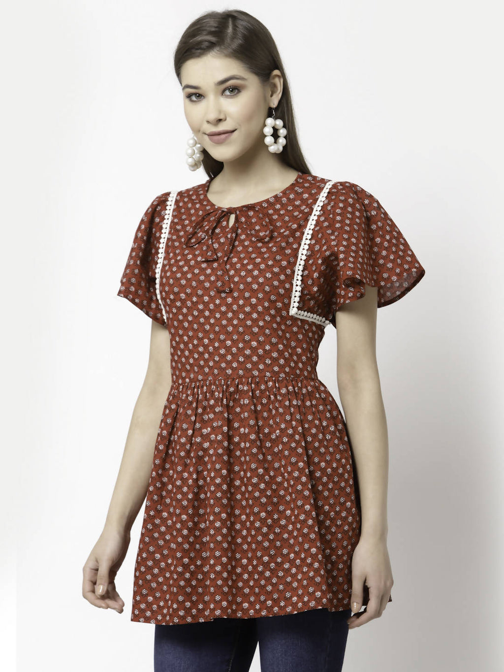 Myshka Printed Half Sleeve Round Neck Casual Cotton Top For Women
