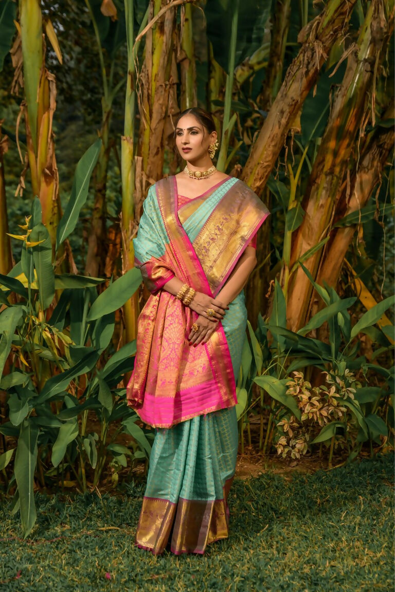 Jyoti Fashion Women's Sky Blue Kanjivaram Silk Zari Woven Saree with Blouse - Distacart