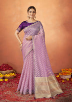 Violet Organza Silk Woven Design Saree With Unstitched Blouse Piece - Norita Royal Pradha